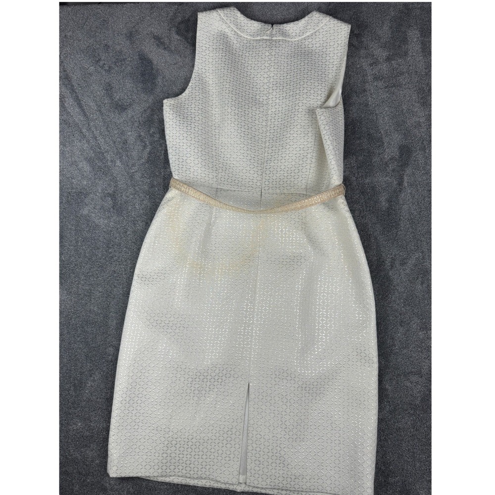 Tahari Arthur S Levine Womens 10 Metallic Jacquard Sheath Dress Champagne White - Picture 4 of 15